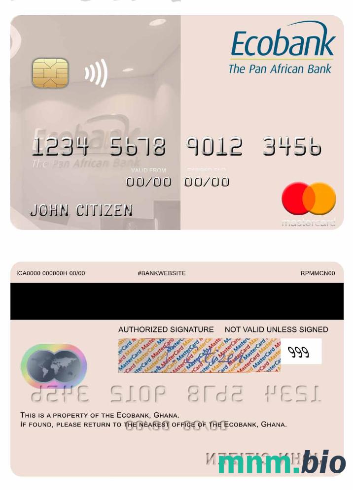 Ghana Ecobank Ghana przykład karty mastercard w formacie PSD
